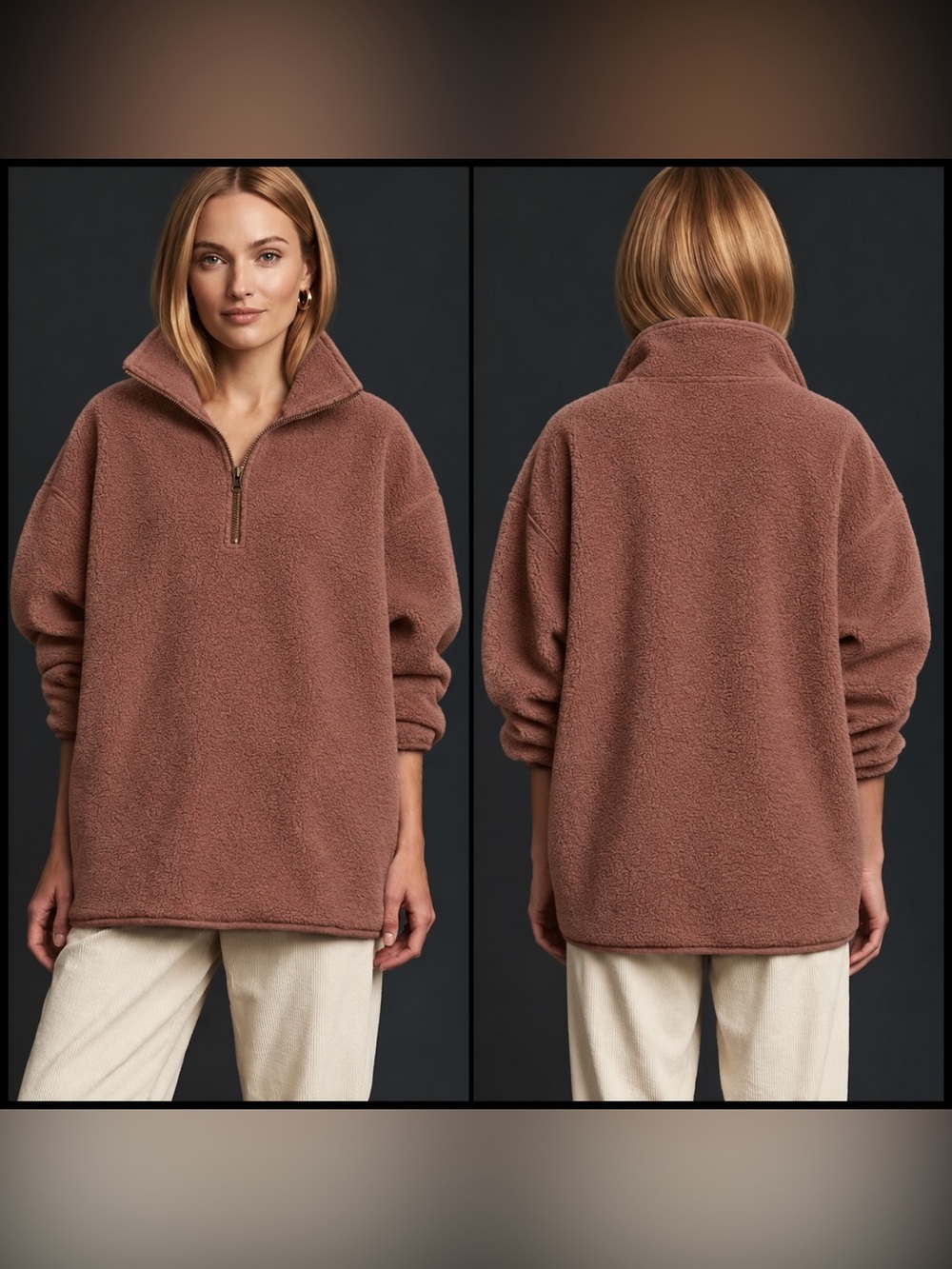 Free People Coco Faux Sherpa 1/4 Zip Pullover Nutmeg XL NWT RARE SIZE!